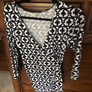 Navy and White Faux Wrap Top